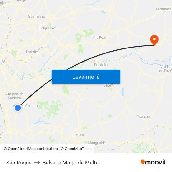 São Roque to Belver e Mogo de Malta map