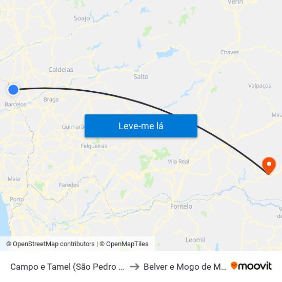 Campo e Tamel (São Pedro Fins) to Belver e Mogo de Malta map