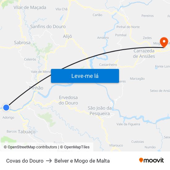 Covas do Douro to Belver e Mogo de Malta map