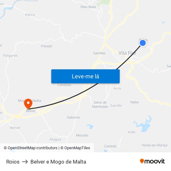 Roios to Belver e Mogo de Malta map