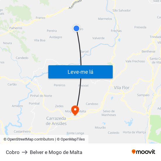Cobro to Belver e Mogo de Malta map