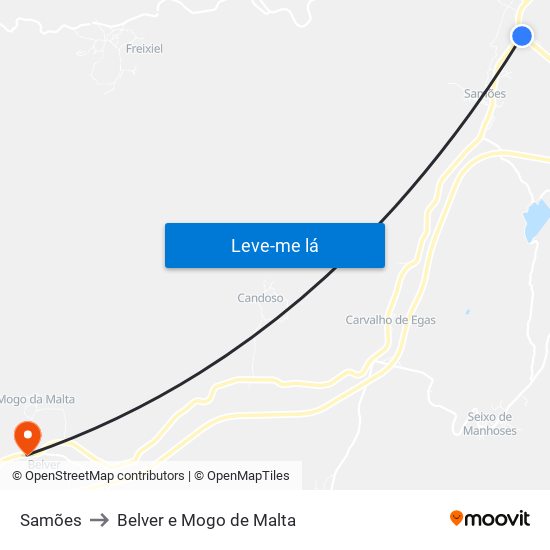 Samões to Belver e Mogo de Malta map
