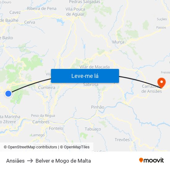 Ansiāes to Belver e Mogo de Malta map