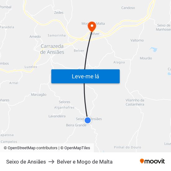 Seixo de Ansiães to Belver e Mogo de Malta map