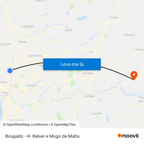 Bougado to Belver e Mogo de Malta map