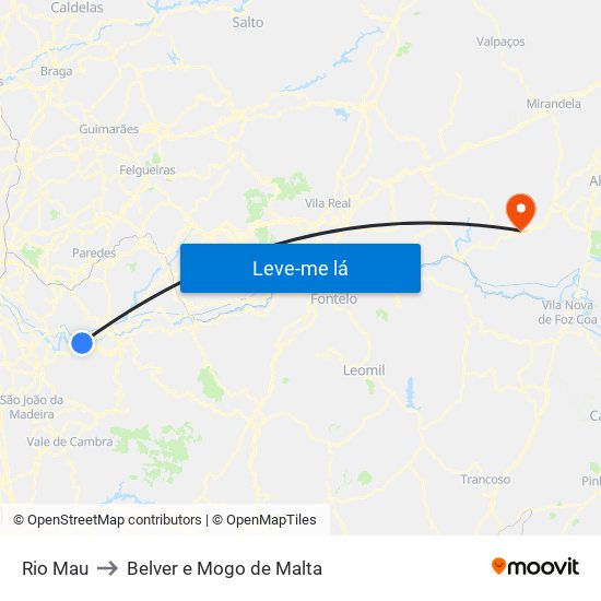 Rio Mau to Belver e Mogo de Malta map