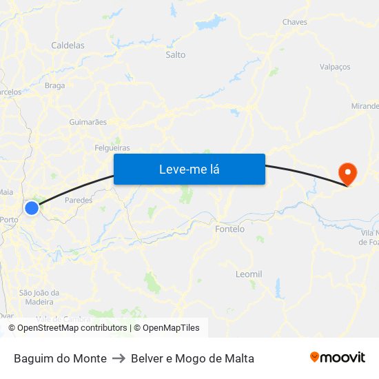 Baguim do Monte to Belver e Mogo de Malta map