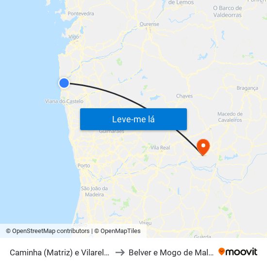 Caminha (Matriz) e Vilarelho to Belver e Mogo de Malta map