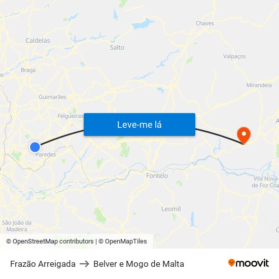 Frazão Arreigada to Belver e Mogo de Malta map