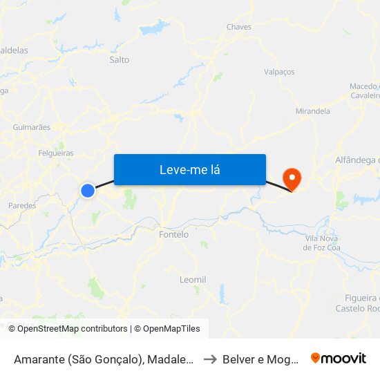 Amarante (São Gonçalo), Madalena, Cepelos e Gatão to Belver e Mogo de Malta map