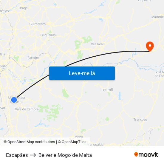 Escapães to Belver e Mogo de Malta map