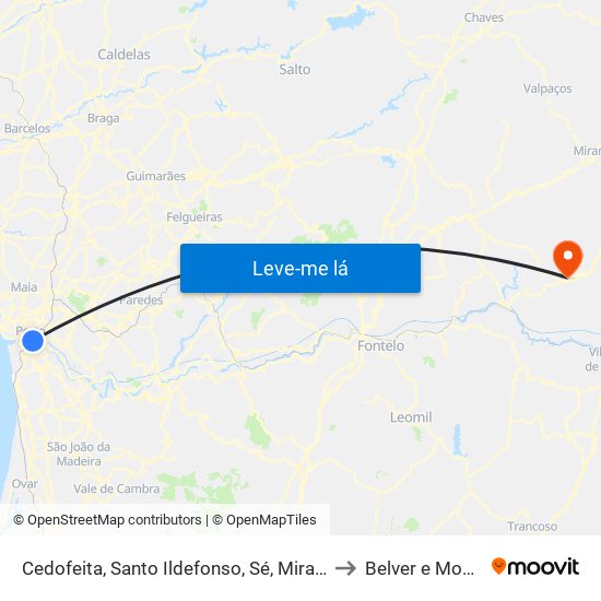 Cedofeita, Santo Ildefonso, Sé, Miragaia, São Nicolau e Vitória to Belver e Mogo de Malta map