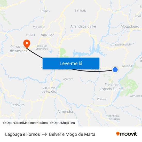 Lagoaça e Fornos to Belver e Mogo de Malta map