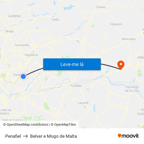 Penafiel to Belver e Mogo de Malta map
