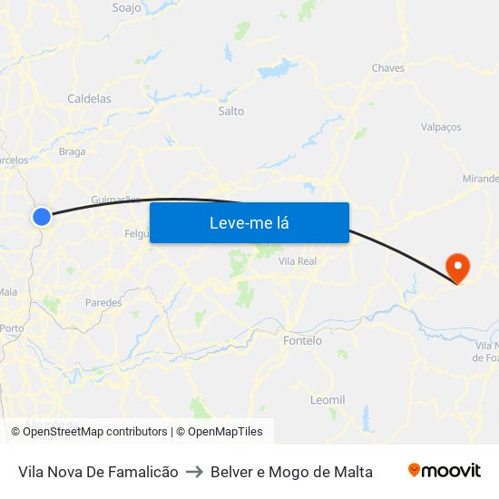Vila Nova De Famalicão to Belver e Mogo de Malta map