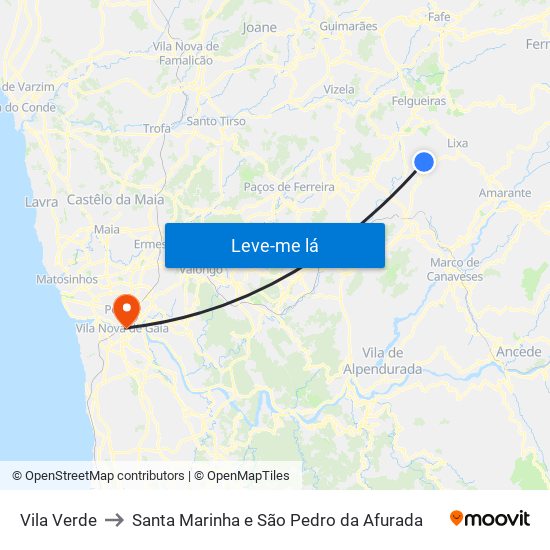 Vila Verde to Santa Marinha e São Pedro da Afurada map