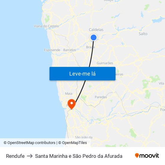 Rendufe to Santa Marinha e São Pedro da Afurada map