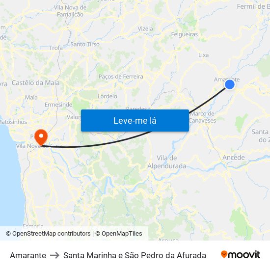 Amarante to Santa Marinha e São Pedro da Afurada map