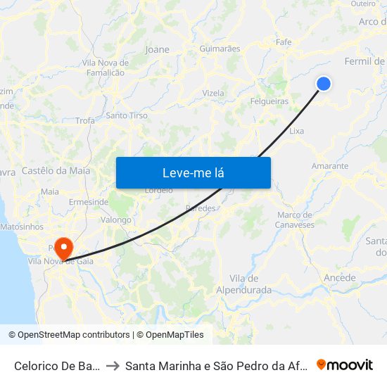 Celorico De Basto to Santa Marinha e São Pedro da Afurada map