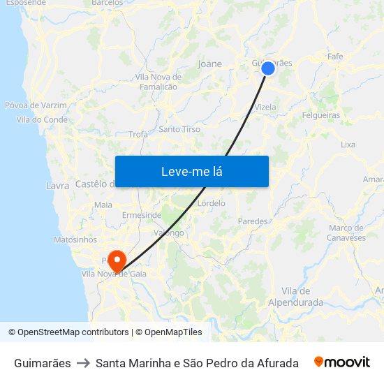 Guimarães to Santa Marinha e São Pedro da Afurada map