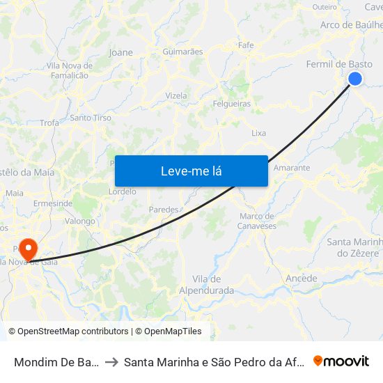 Mondim De Basto to Santa Marinha e São Pedro da Afurada map