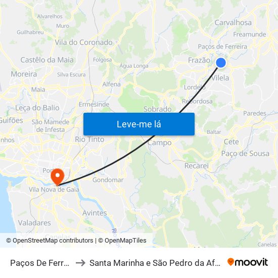 Paços De Ferreira to Santa Marinha e São Pedro da Afurada map