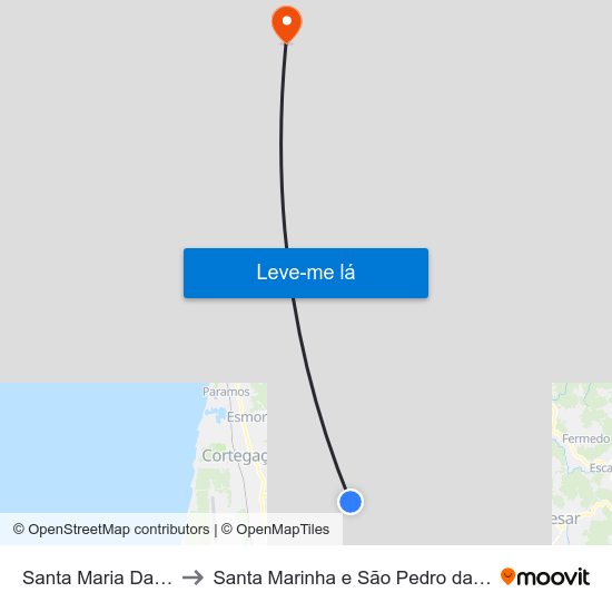 Santa Maria Da Feira to Santa Marinha e São Pedro da Afurada map