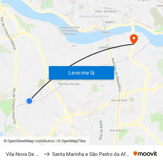 Vila Nova De Gaia to Santa Marinha e São Pedro da Afurada map