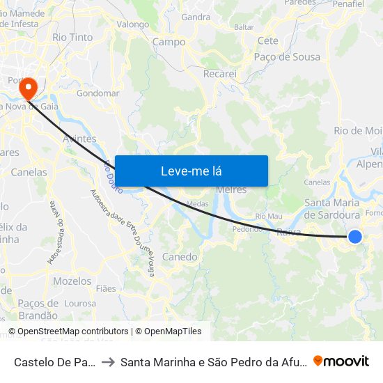 Castelo De Paiva to Santa Marinha e São Pedro da Afurada map