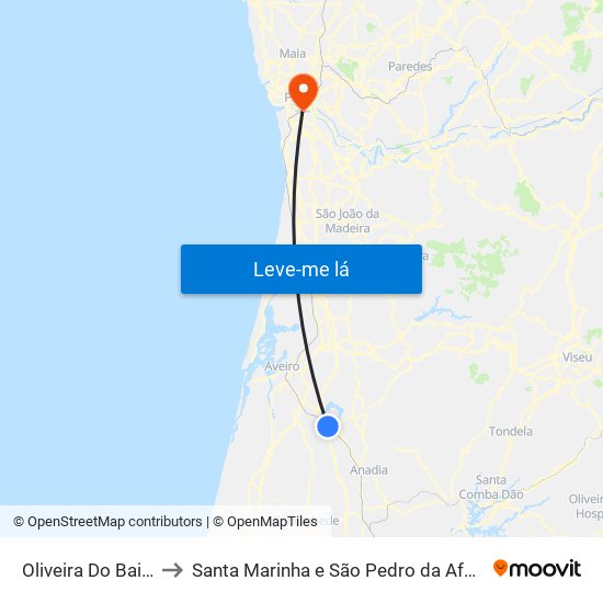 Oliveira Do Bairro to Santa Marinha e São Pedro da Afurada map