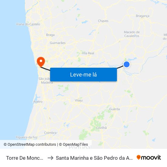 Torre De Moncorvo to Santa Marinha e São Pedro da Afurada map