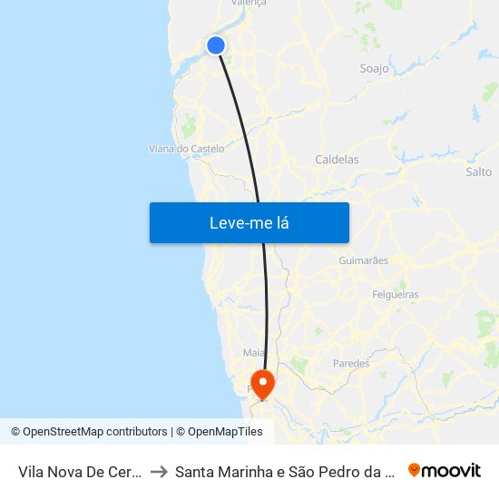 Vila Nova De Cerveira to Santa Marinha e São Pedro da Afurada map
