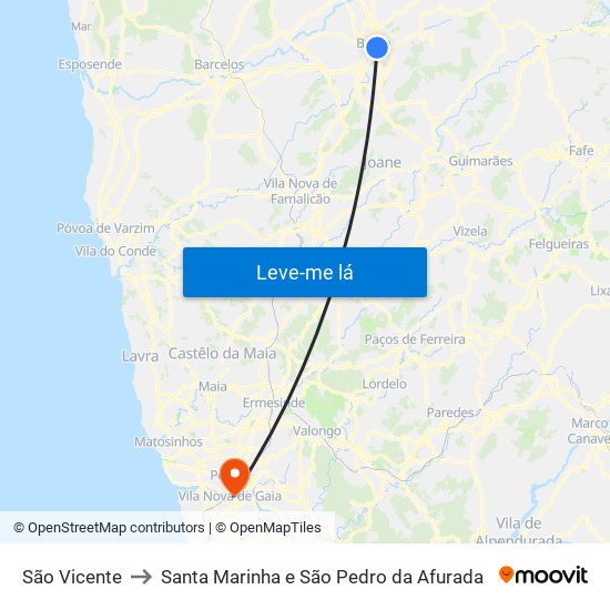 São Vicente to Santa Marinha e São Pedro da Afurada map