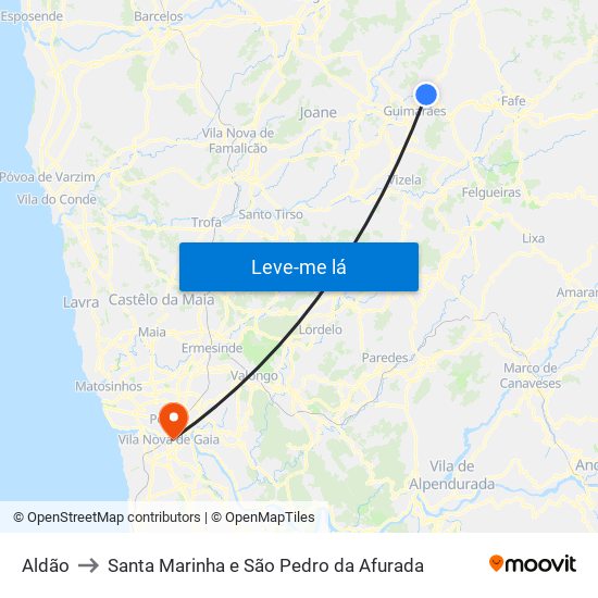 Aldão to Santa Marinha e São Pedro da Afurada map