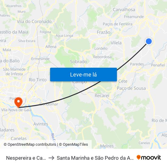 Nespereira e Casais to Santa Marinha e São Pedro da Afurada map