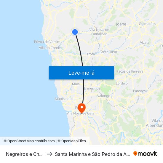 Negreiros e Chavão to Santa Marinha e São Pedro da Afurada map