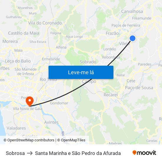 Sobrosa to Santa Marinha e São Pedro da Afurada map