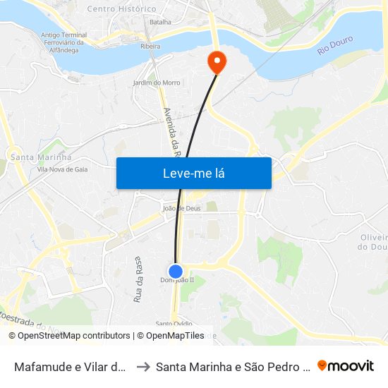 Mafamude e Vilar do Paraíso to Santa Marinha e São Pedro da Afurada map