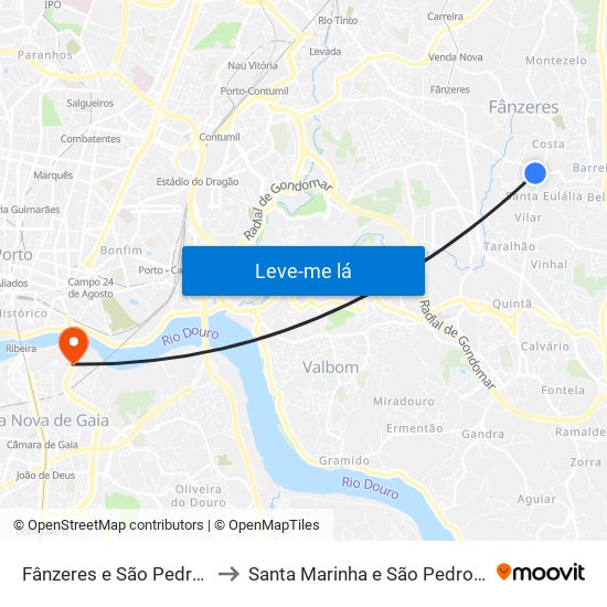 Fânzeres e São Pedro da Cova to Santa Marinha e São Pedro da Afurada map