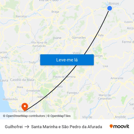 Guilhofrei to Santa Marinha e São Pedro da Afurada map