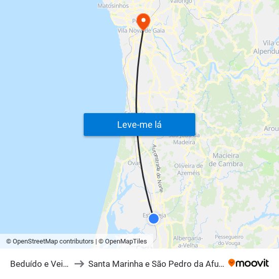 Beduído e Veiros to Santa Marinha e São Pedro da Afurada map