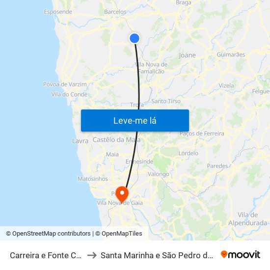 Carreira e Fonte Coberta to Santa Marinha e São Pedro da Afurada map