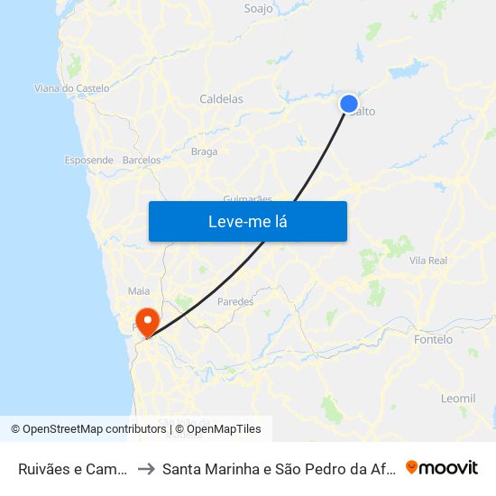 Ruivães e Campos to Santa Marinha e São Pedro da Afurada map