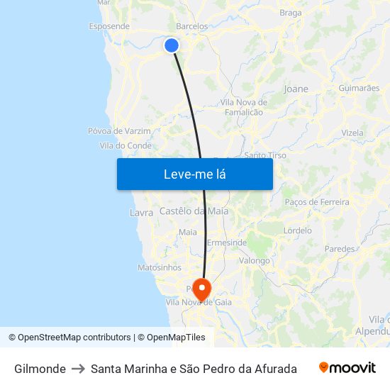 Gilmonde to Santa Marinha e São Pedro da Afurada map
