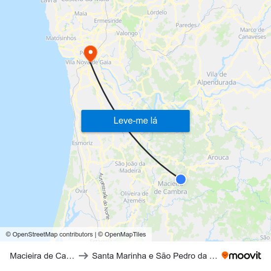 Macieira de Cambra to Santa Marinha e São Pedro da Afurada map