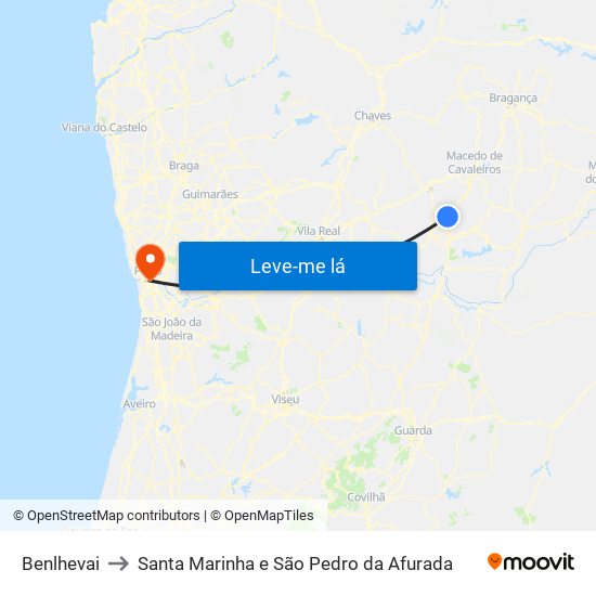 Benlhevai to Santa Marinha e São Pedro da Afurada map