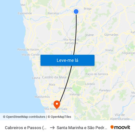 Cabreiros e Passos (São Julião) to Santa Marinha e São Pedro da Afurada map