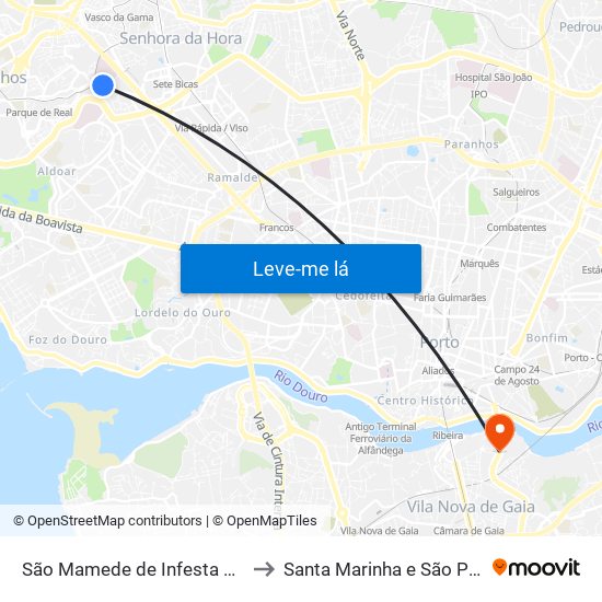 São Mamede de Infesta e Senhora da Hora to Santa Marinha e São Pedro da Afurada map