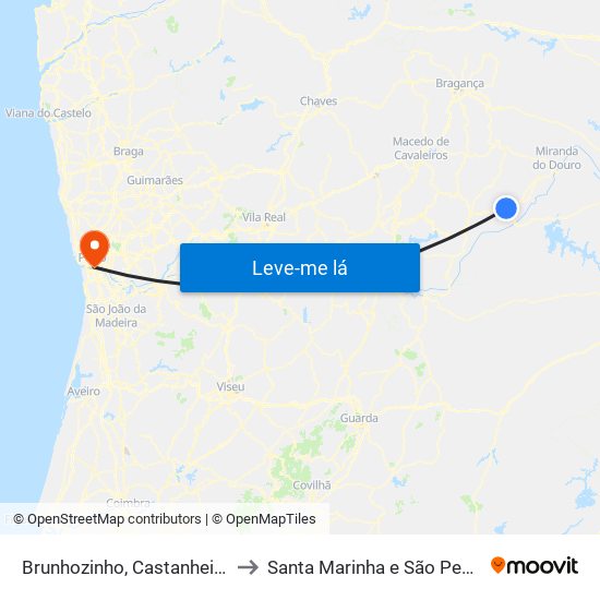Brunhozinho, Castanheira e Sanhoane to Santa Marinha e São Pedro da Afurada map