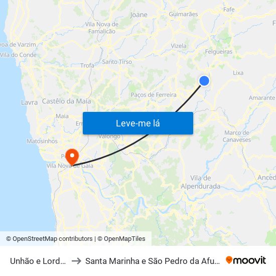 Unhão e Lordelo to Santa Marinha e São Pedro da Afurada map